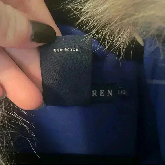 Ralph Lauren Women Large Royal Blue Faux Fur Down Winter Puffer Jacket Coat - Picture 8 of 12